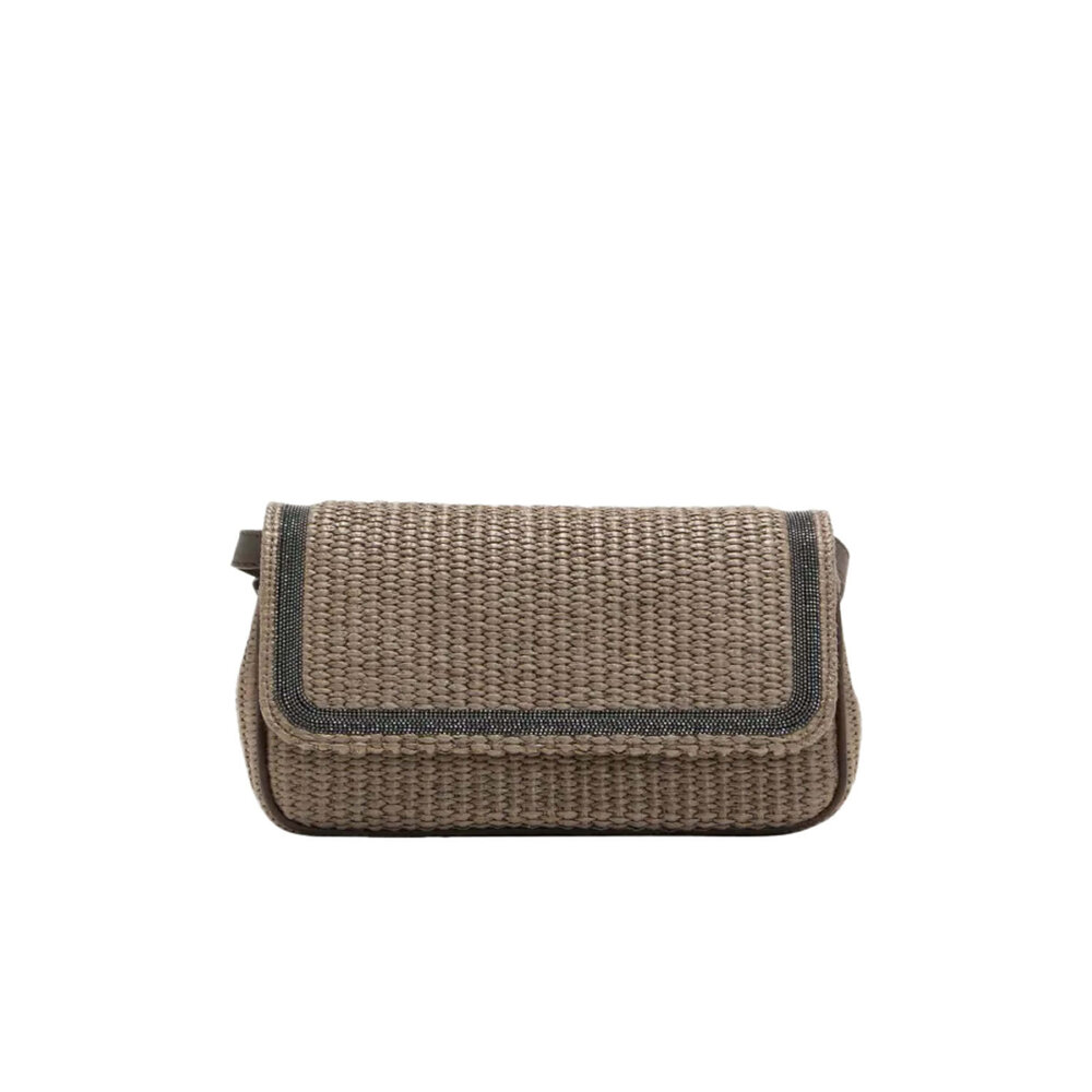 Brunello Cucinelli - Monili Flap Raffia Crossbody Bag in Ice