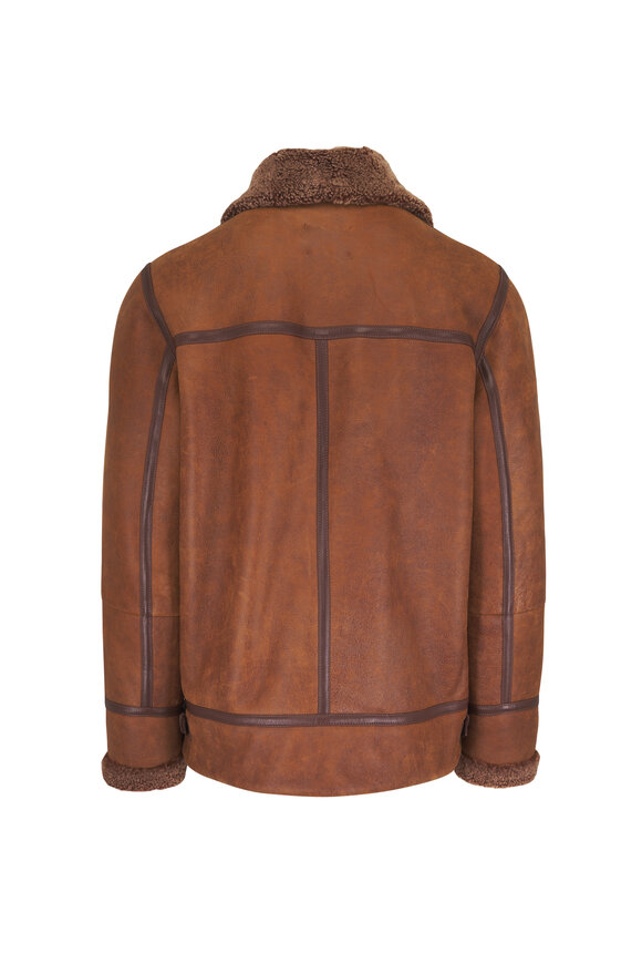 Brunello Cucinelli Vintage Brown Shearling Aviator Jacket - view 2