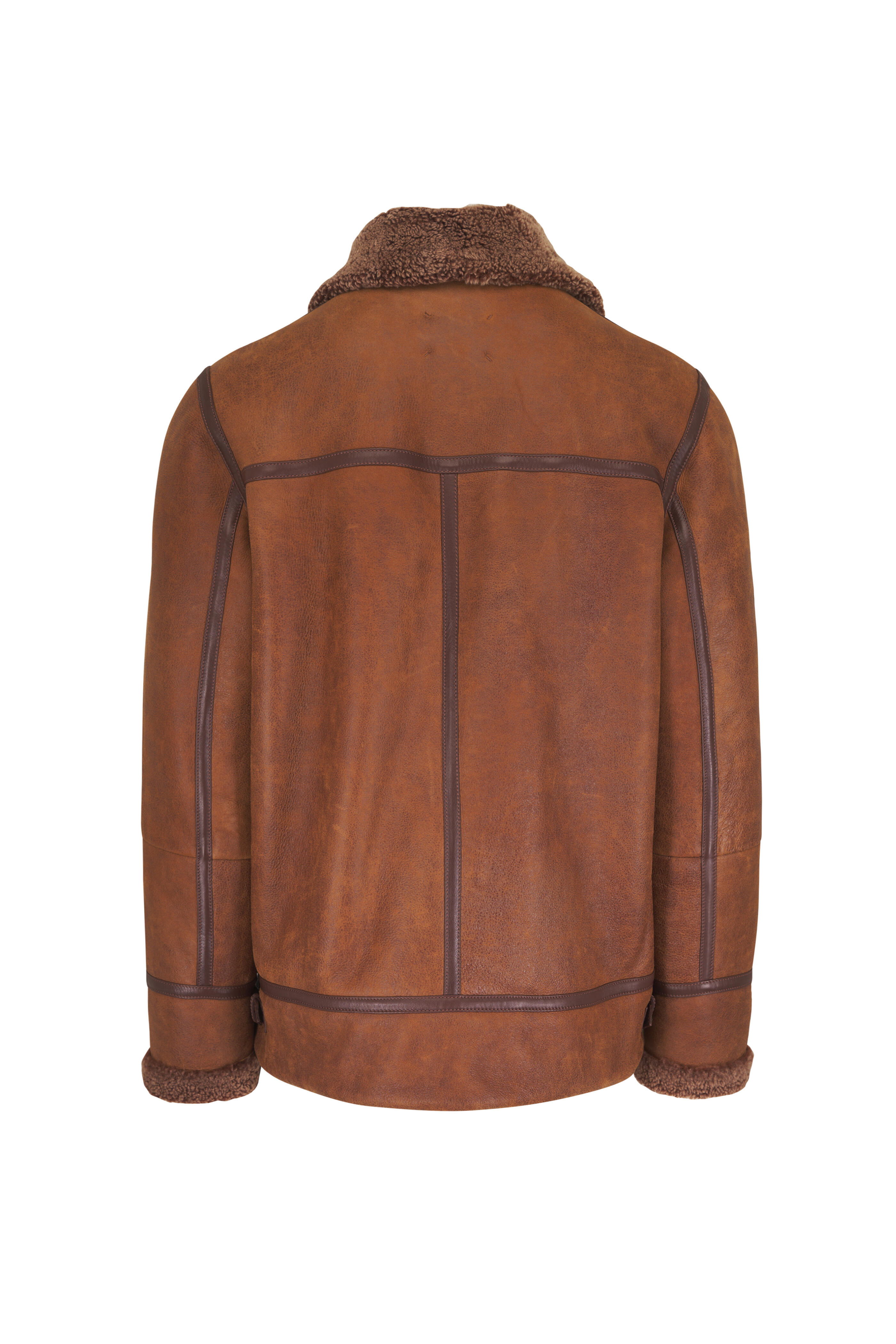Brunello Cucinelli - Vintage Brown Shearling Aviator Jacket - view 2