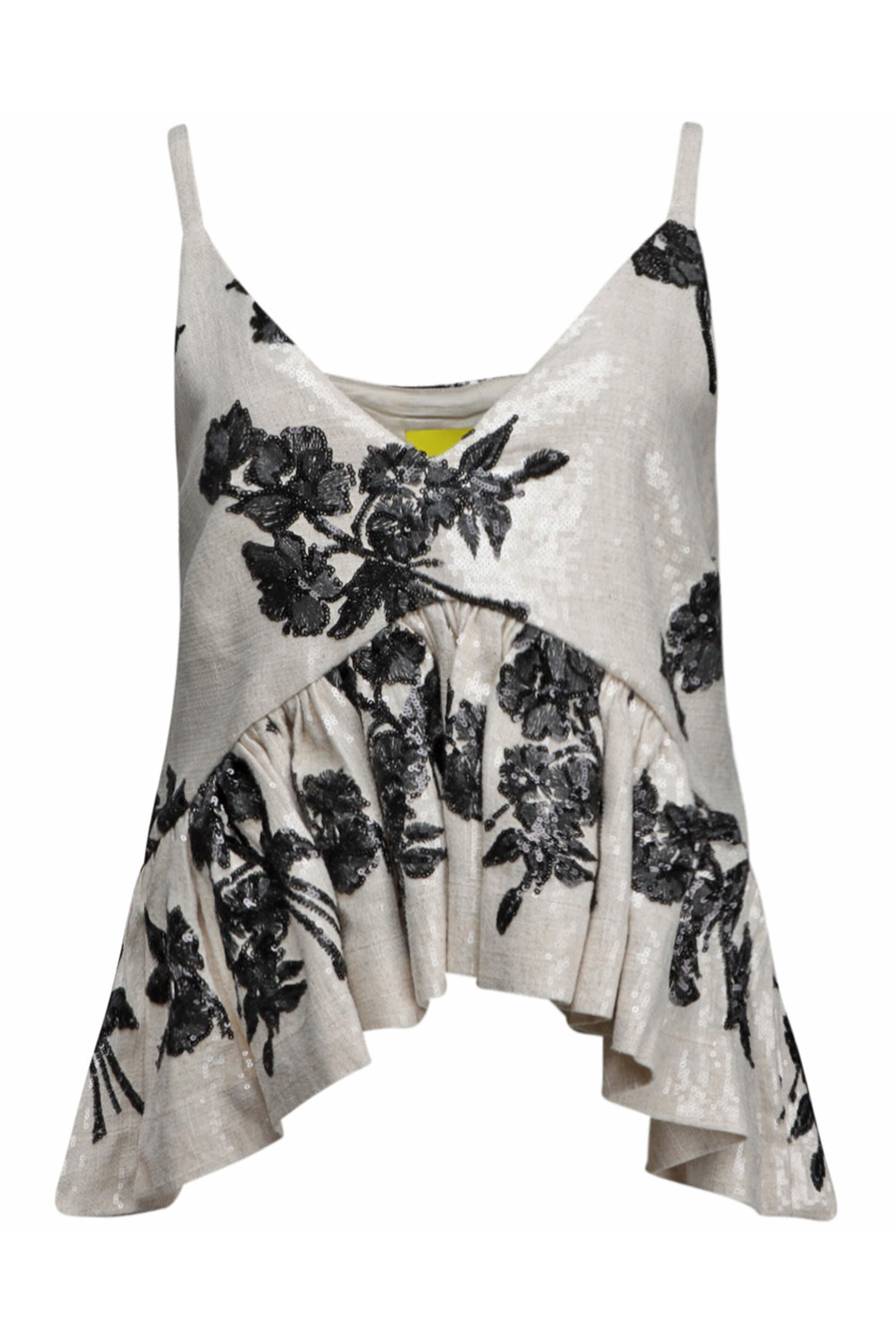 Marques ' Almeida - Beige Sequin Embellished Peplum Tank