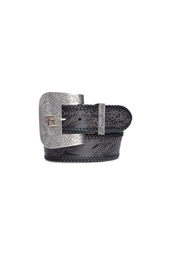 Ralph Lauren Lasered Black Calf-Suede Wide Western Belt