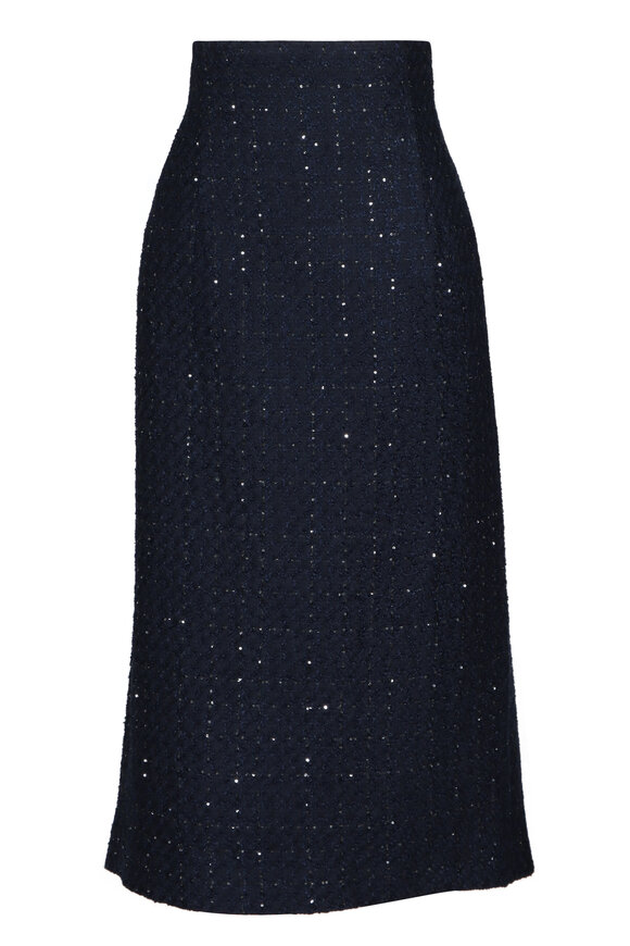 Kiton Navy Sequin Embellished Midi Skirt