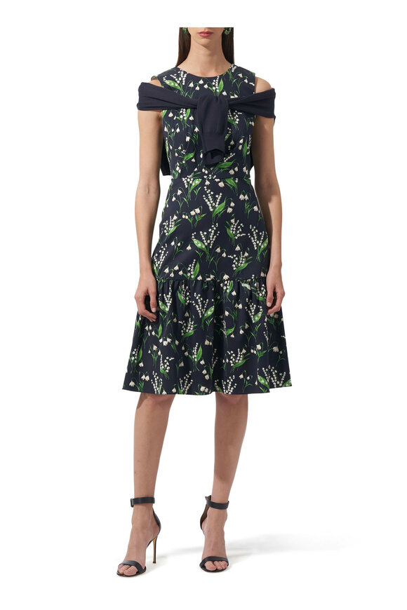 Carolina Herrera Navy Silk & Cotton Crewneck Cardigan - view 4