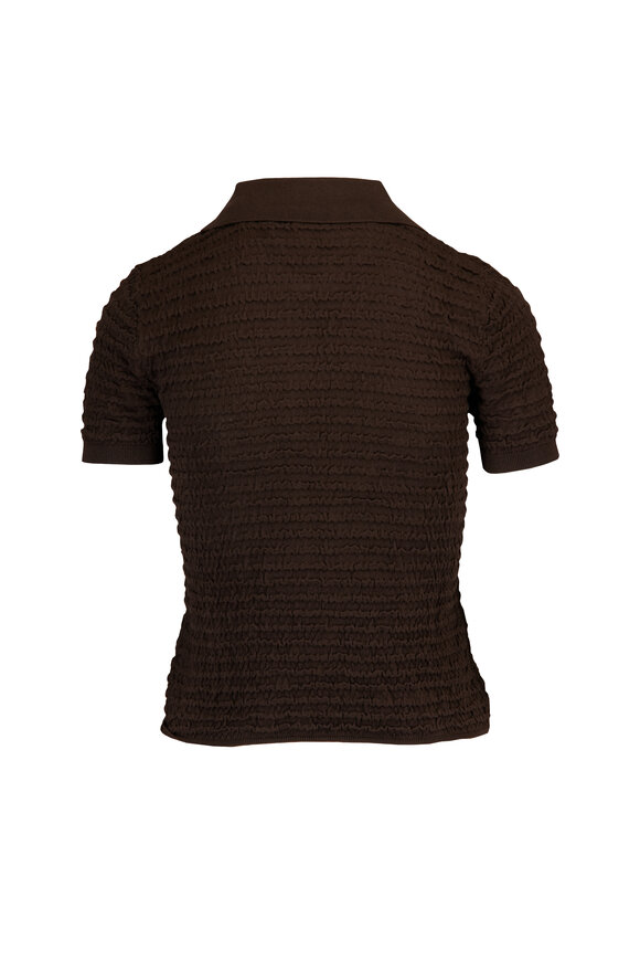 Frame Smocked Chestnut Silk Cotton Polo Top - view 2