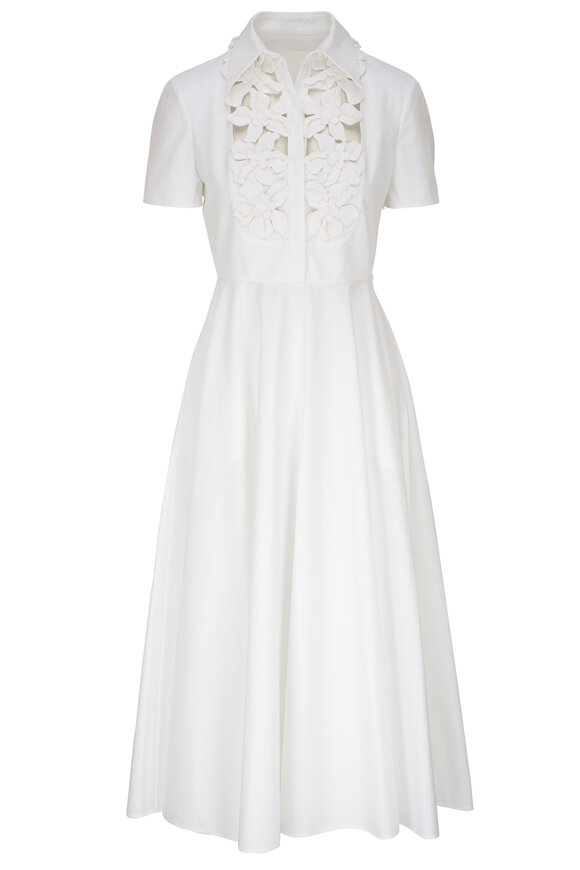 Valentino White Embroidered Compact Poplin Midi Dress 