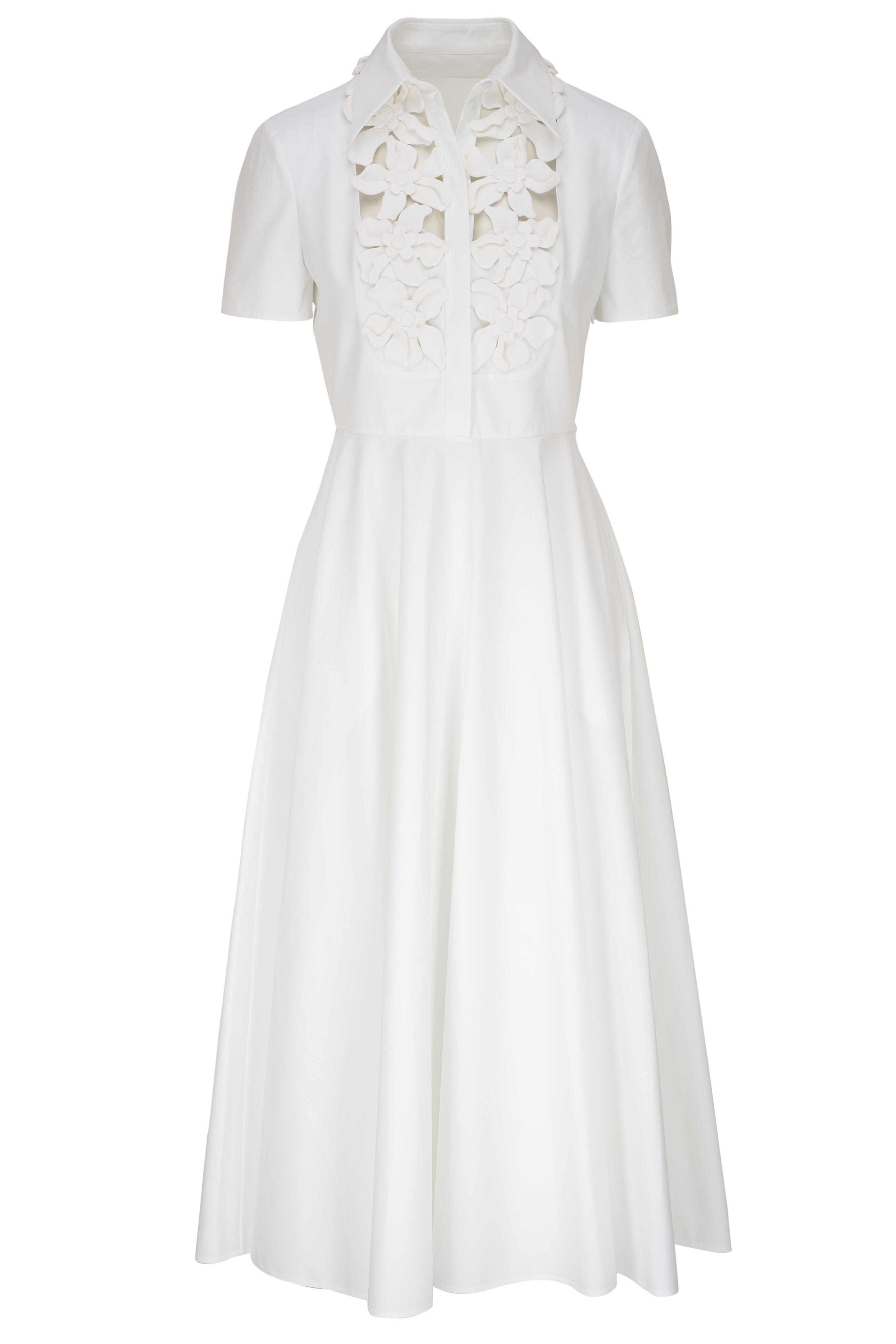 Valentino - White Embroidered Compact Poplin Midi Dress