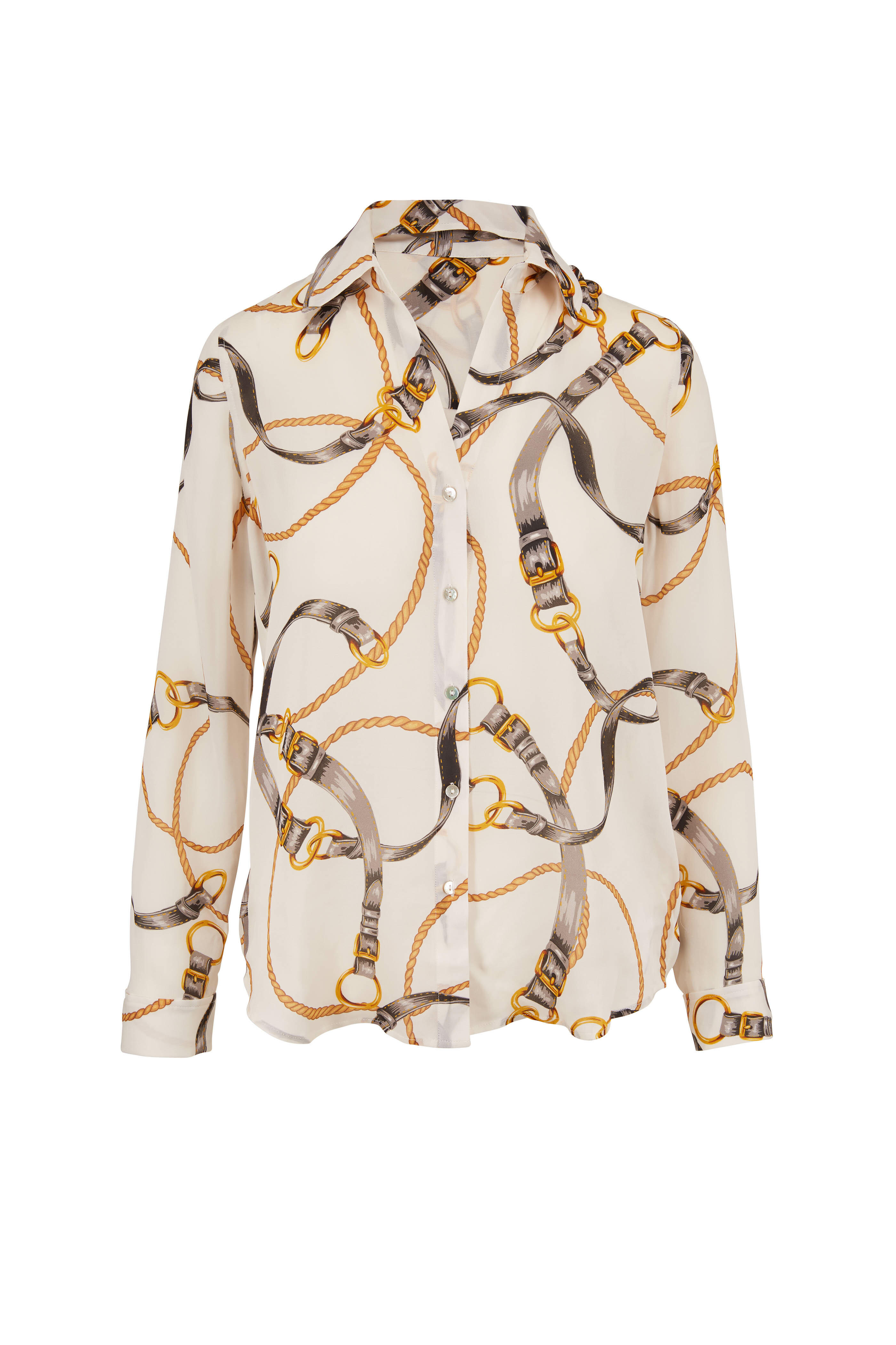 Off-White Silk Shirt with Graphic Print