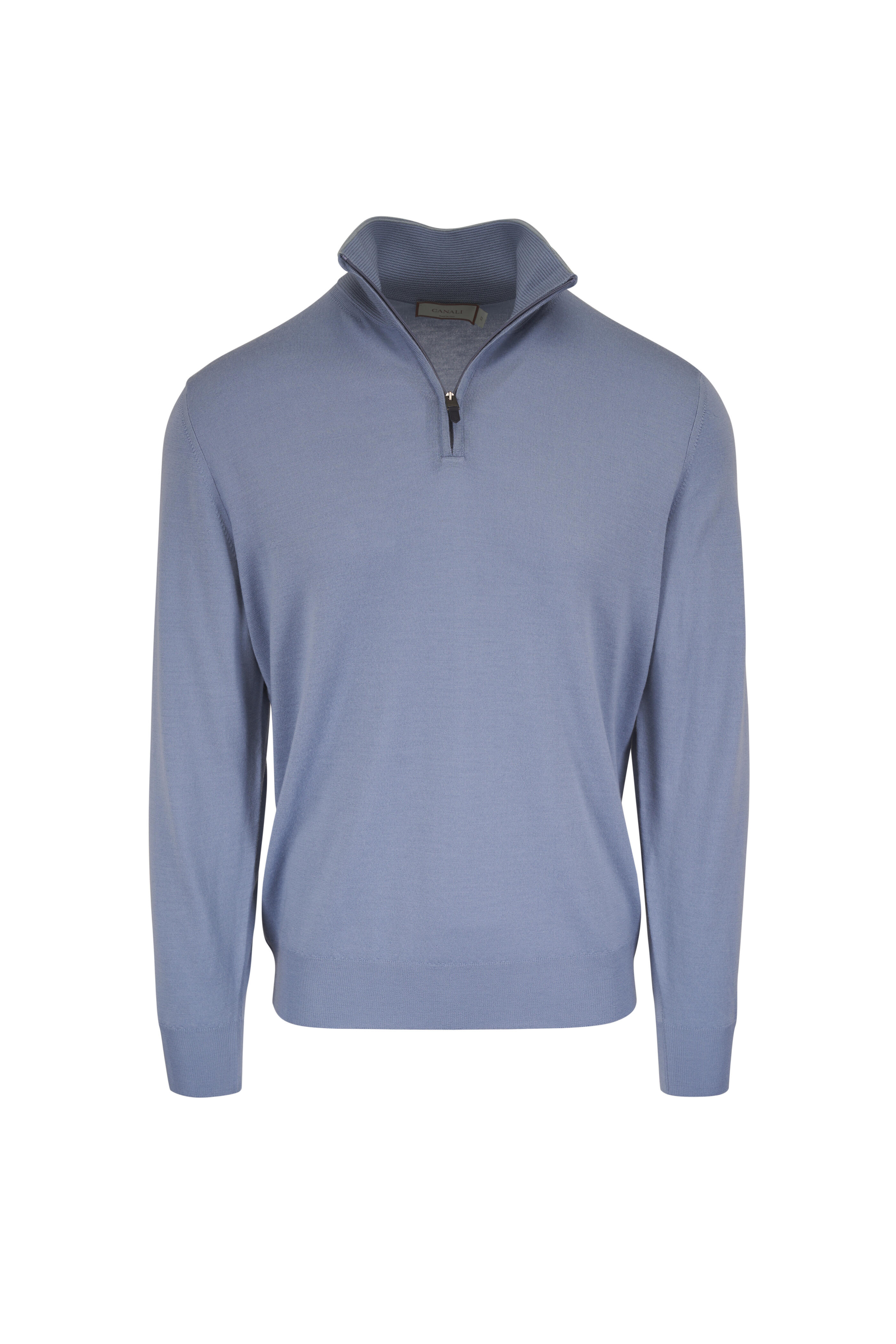 Canali - Light Blue Tipped Mock Neck Quarter Zip Pullover - view 1