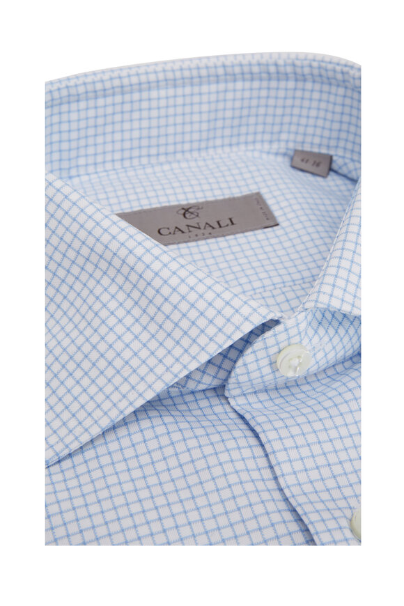 Canali - White & Light Blue Windowpane Sport Shirt