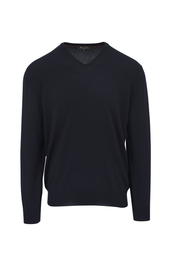 【良品】ロロピアーナ 極上コットン100% ニットセーター ネイビー Lサイズ 良品】ロロピアーナ 極上コットン100% ニットセーター ネイビー