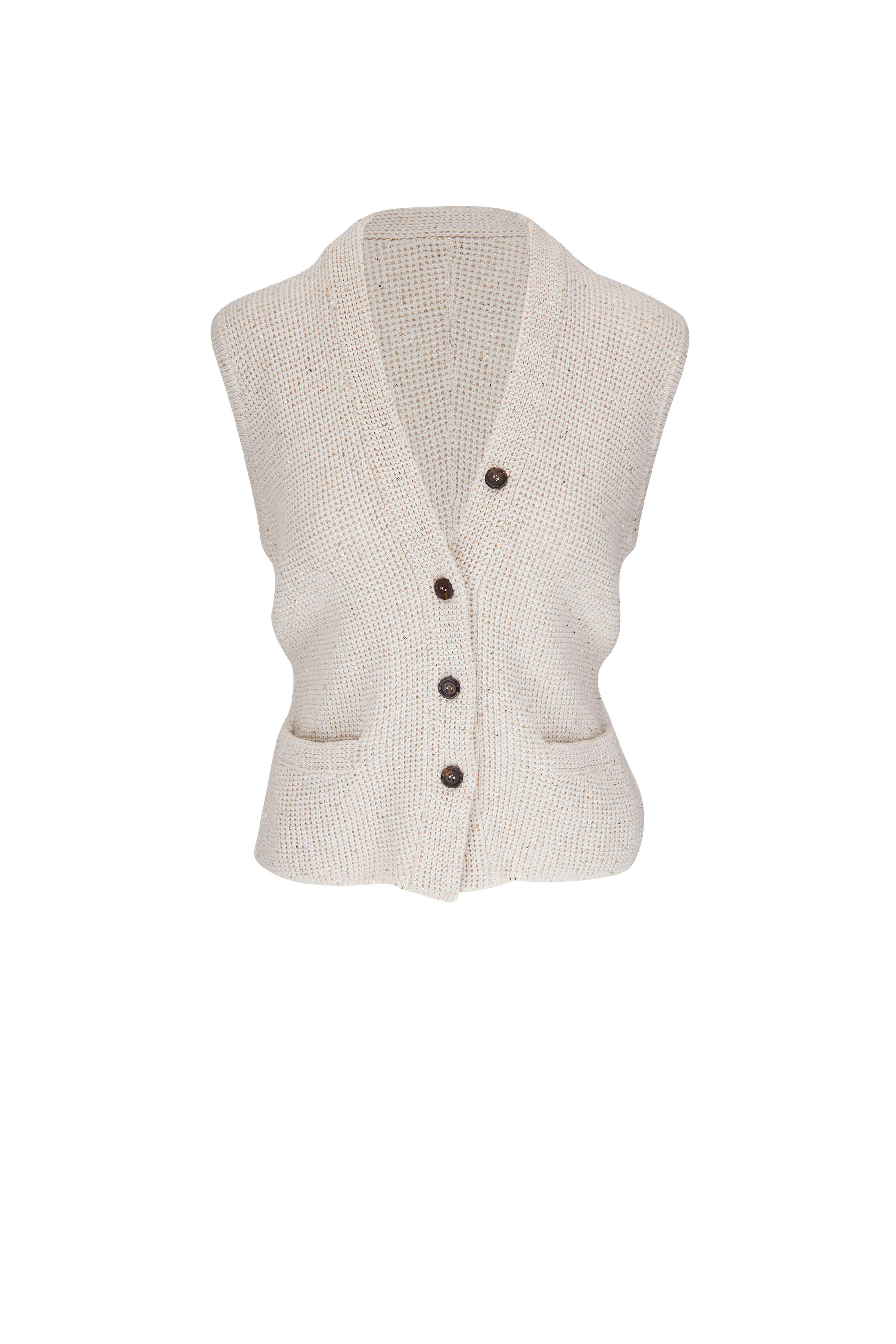 Brunello Cucinelli - Oat Paillette Waffle Sweater Vest