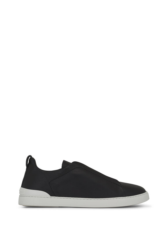 Zegna - Triple Stitch Second Skin Black Leather Sneaker 