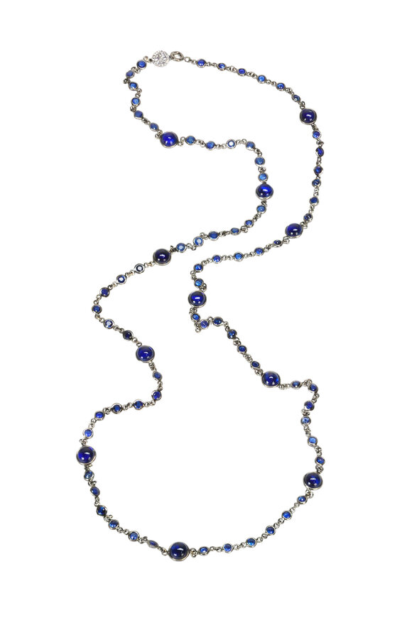 Nam Cho - White Gold Blue Sapphire Bead Chain Necklace