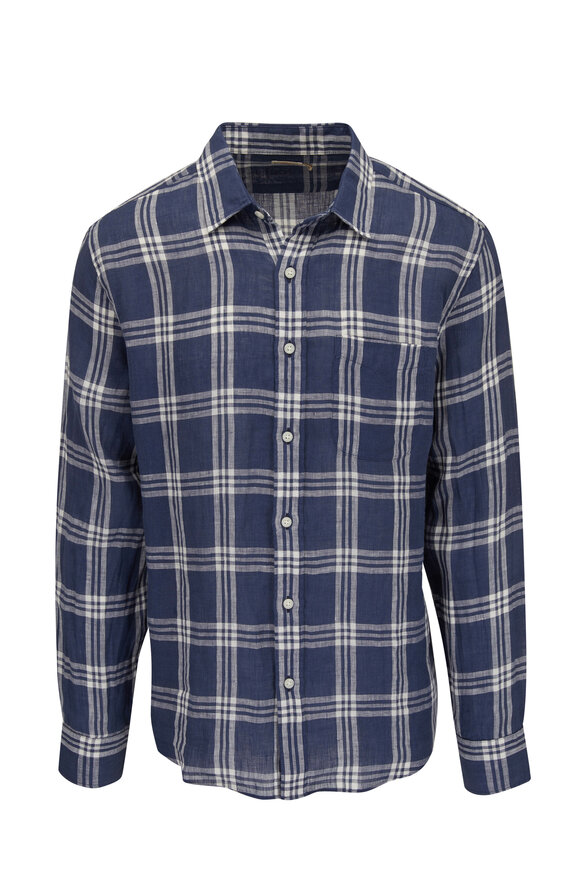 Faherty Brand - Laguna Blue Jetty Plaid Linen Sport Shirt