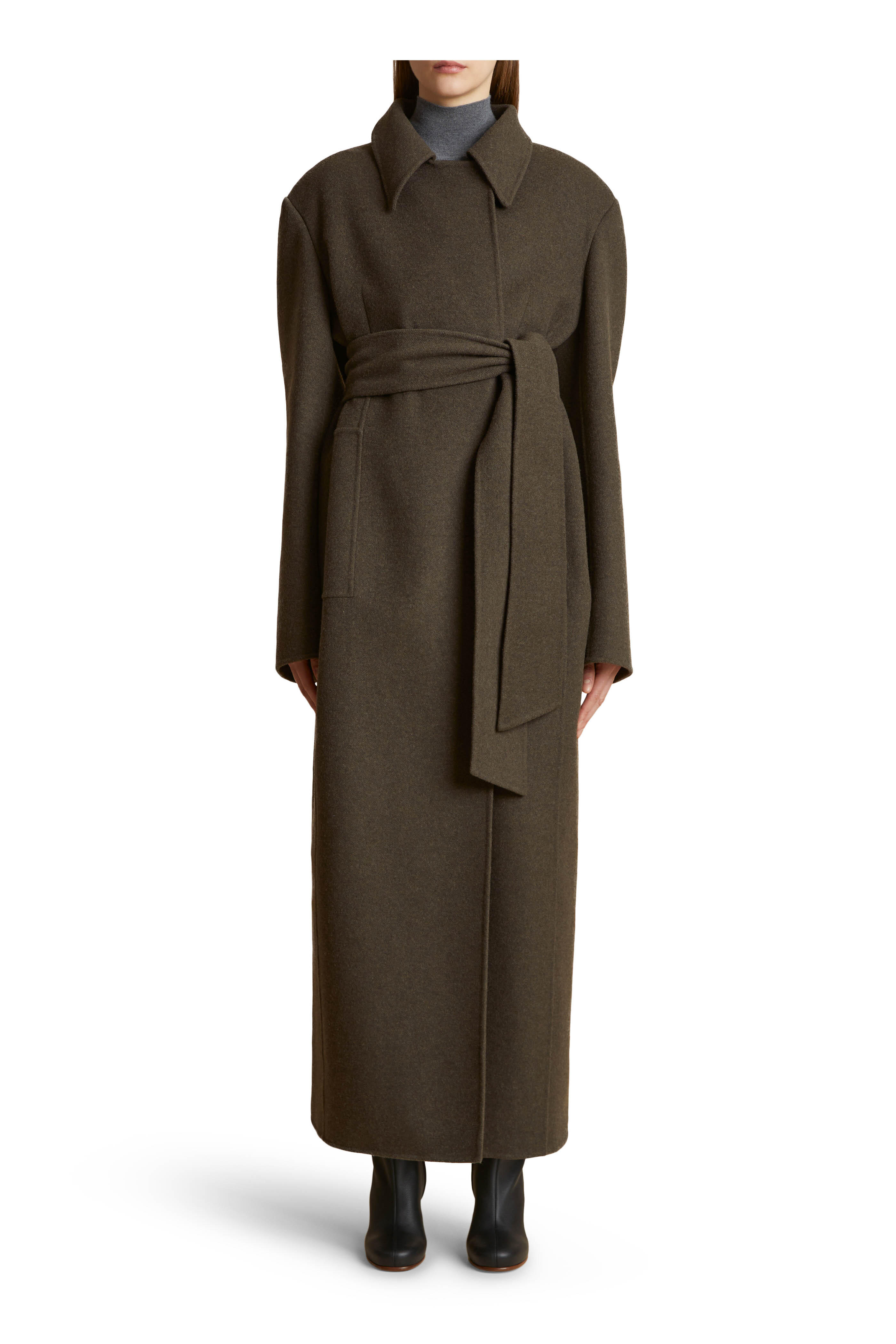 Khaite - Lea Army Green Mélange Wool Coat | Mitchell Stores