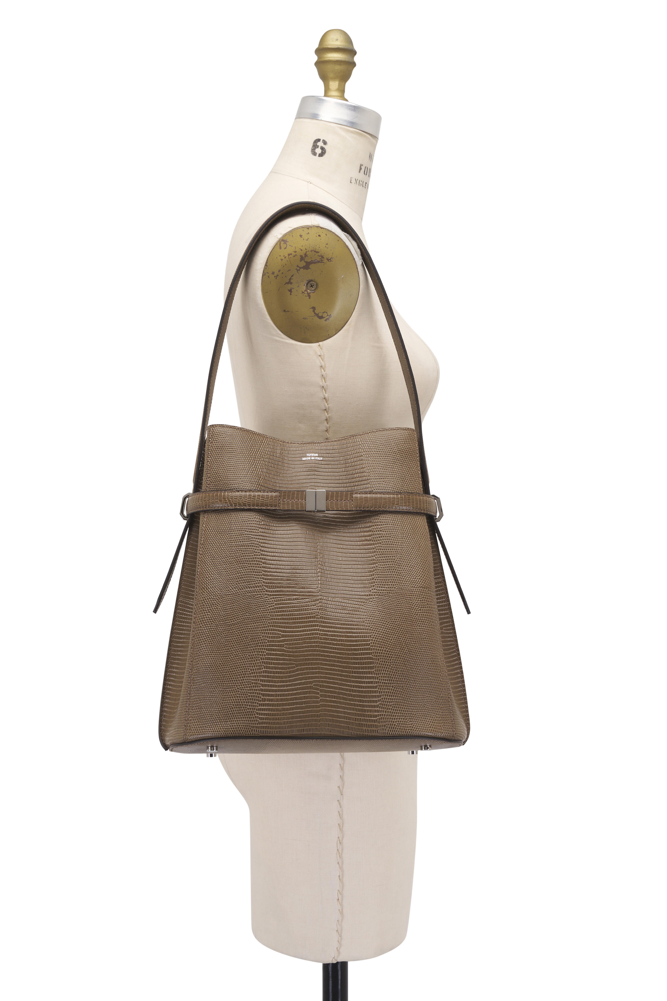 Totême - Dark Olive Belted Embossed Leather Bucket Bag