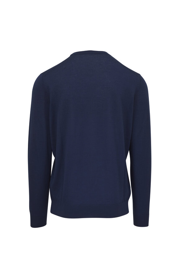 Colombo Navy Blue Cashmere & Silk Crewneck Sweater - view 3