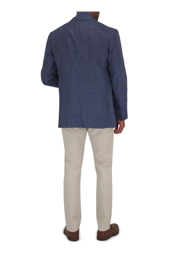 Isaia - Blue & Brown Windowpane Plaid Sportcoat