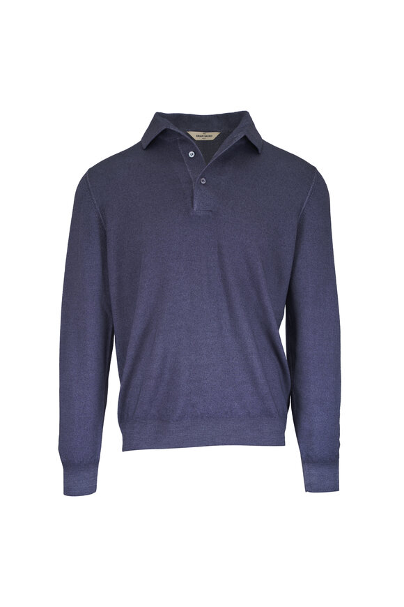 Gran Sasso Vintage Navy Wool Long Sleeve Polo - view 1