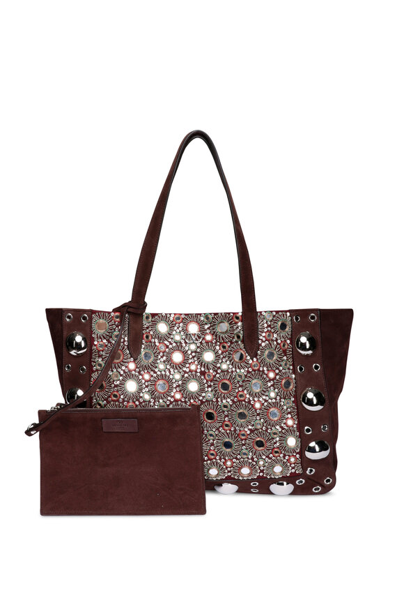 Valentino Garavani Medium Nellcote Embellsihed Suede Mirror Tote - view 7