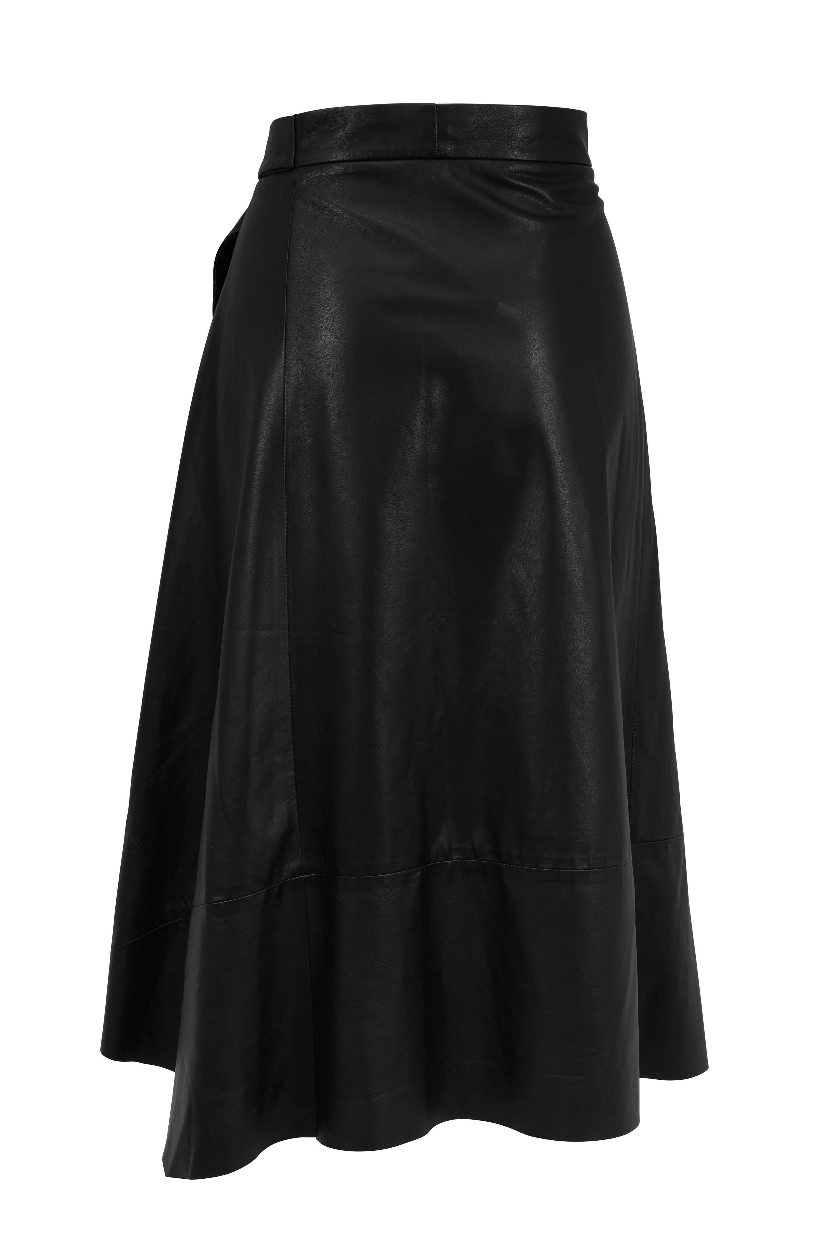 Brunello Cucinelli - Black Leather Belted Wrap Skirt