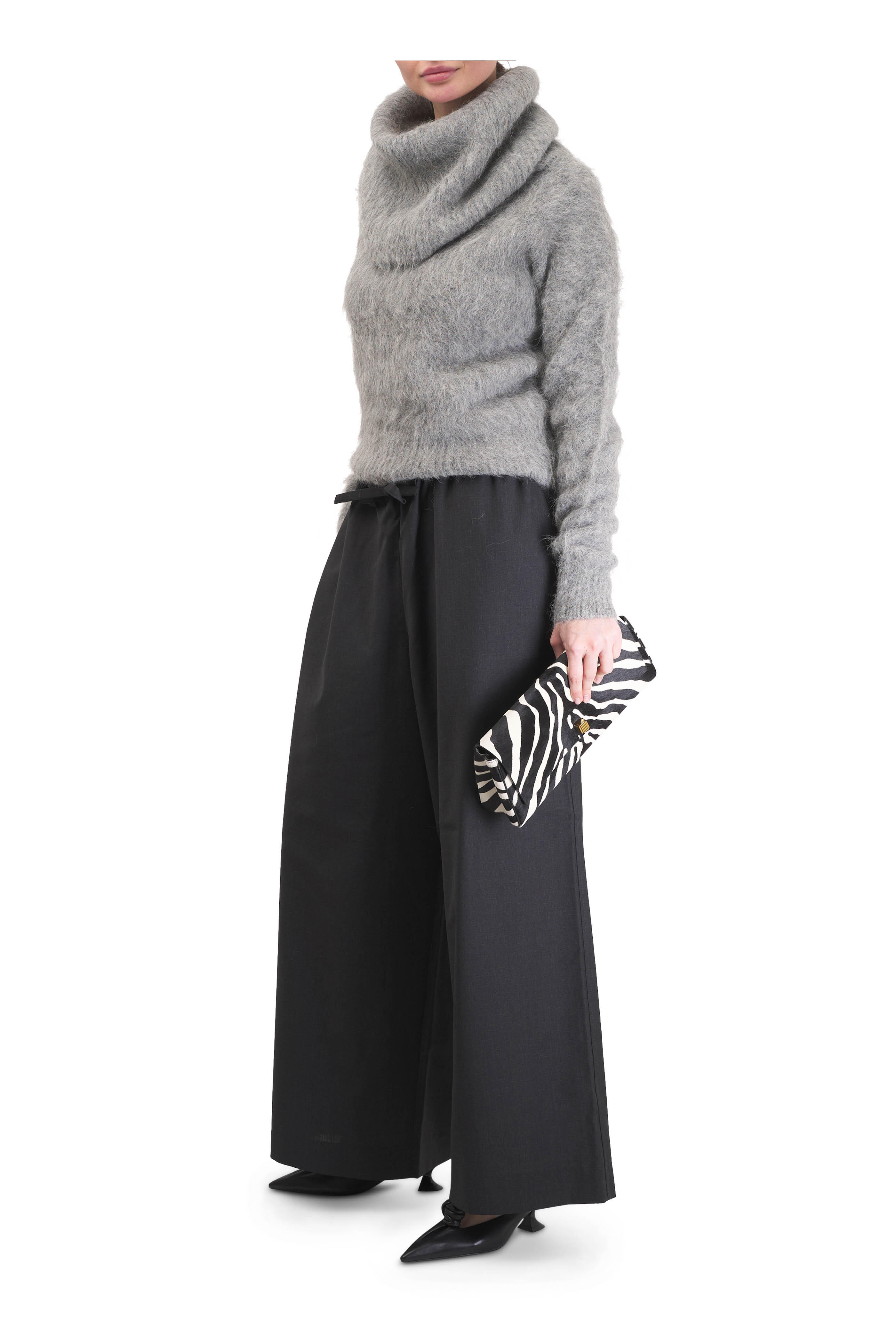 Totême - Gray Mélange Funnel Neck Sweater