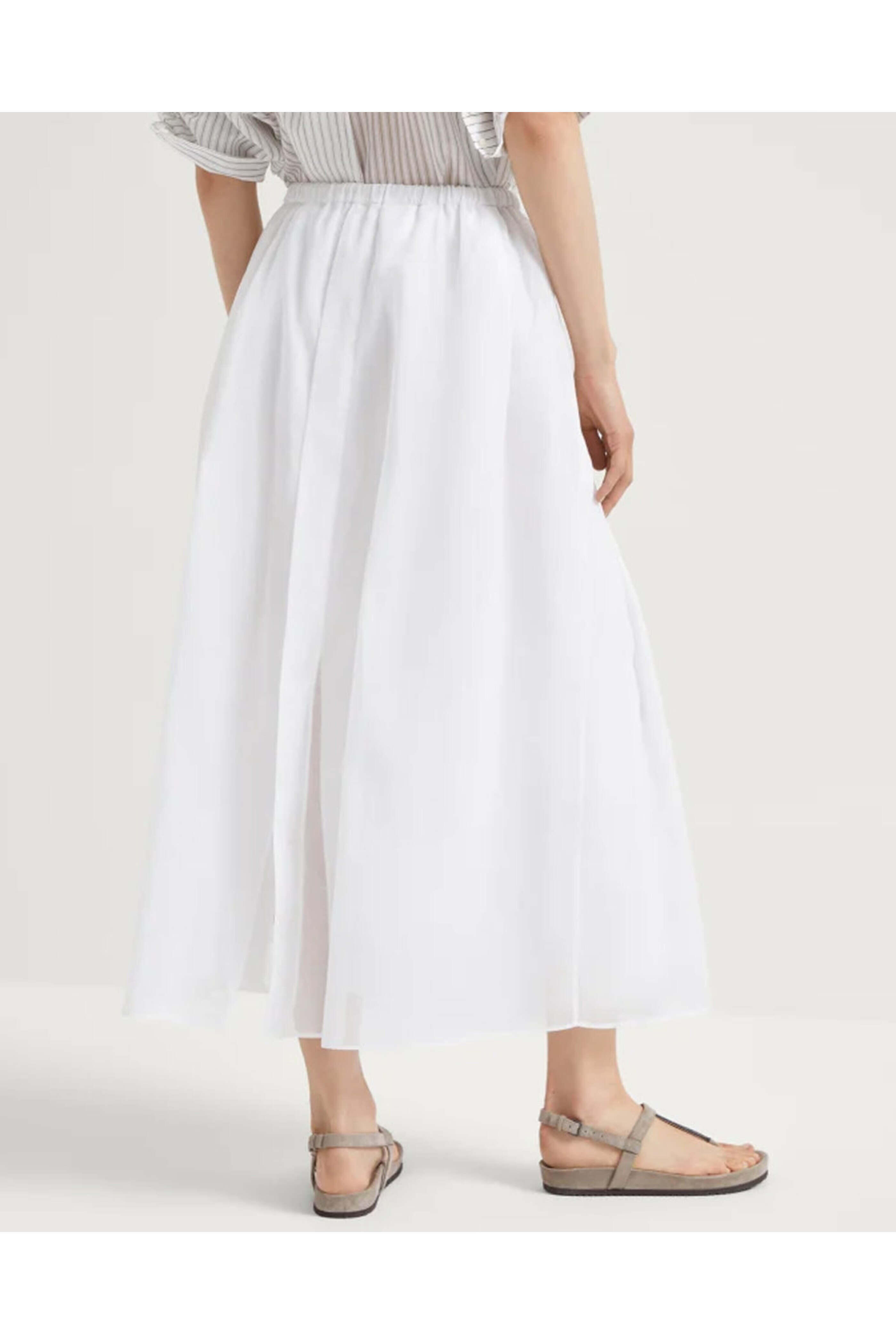 Brunello Cucinelli - White Gauze Drawstring Midi Skirt