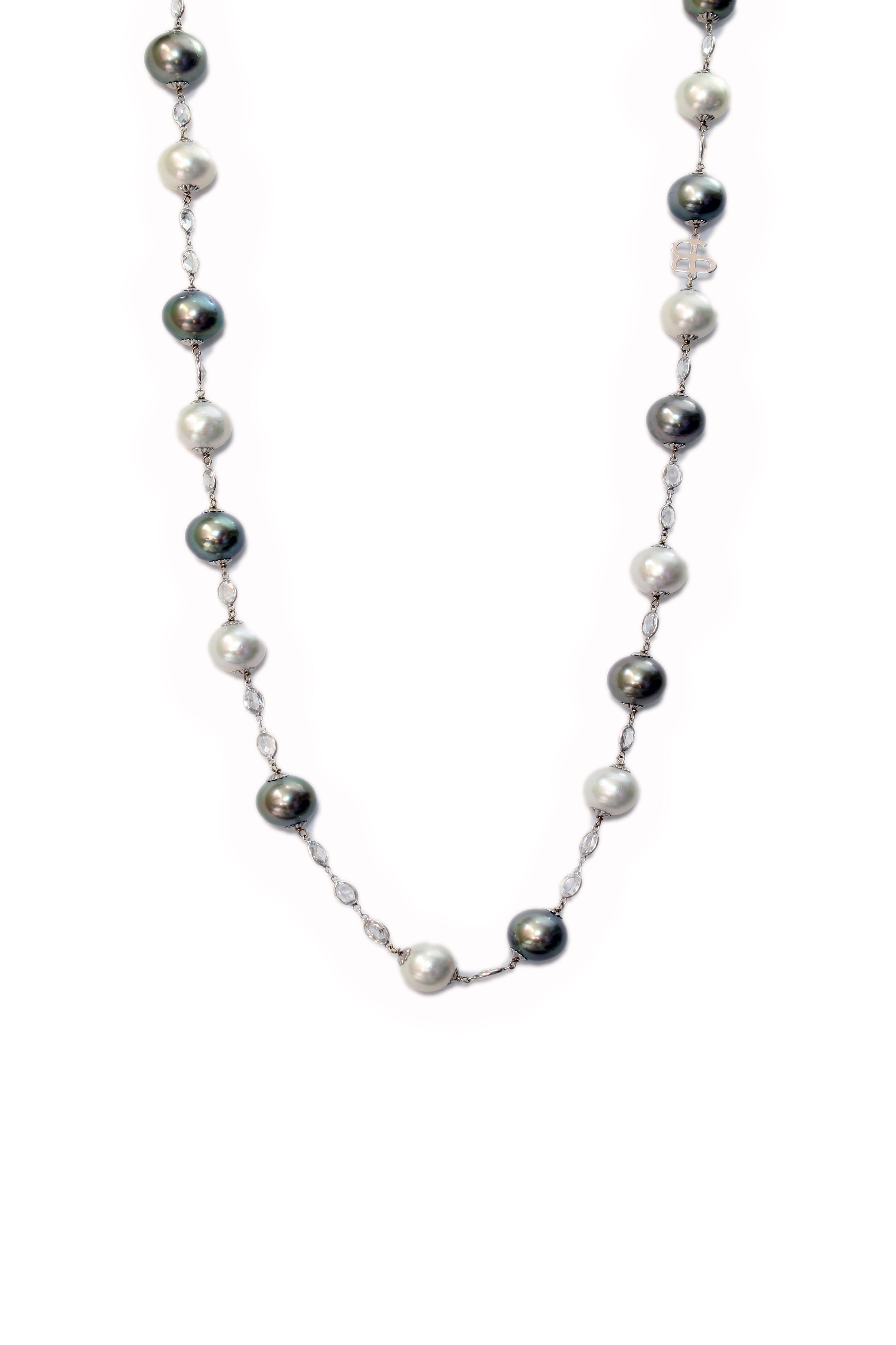 Belpearl - 18K White Gold White & Tahitian Pearl Necklace
