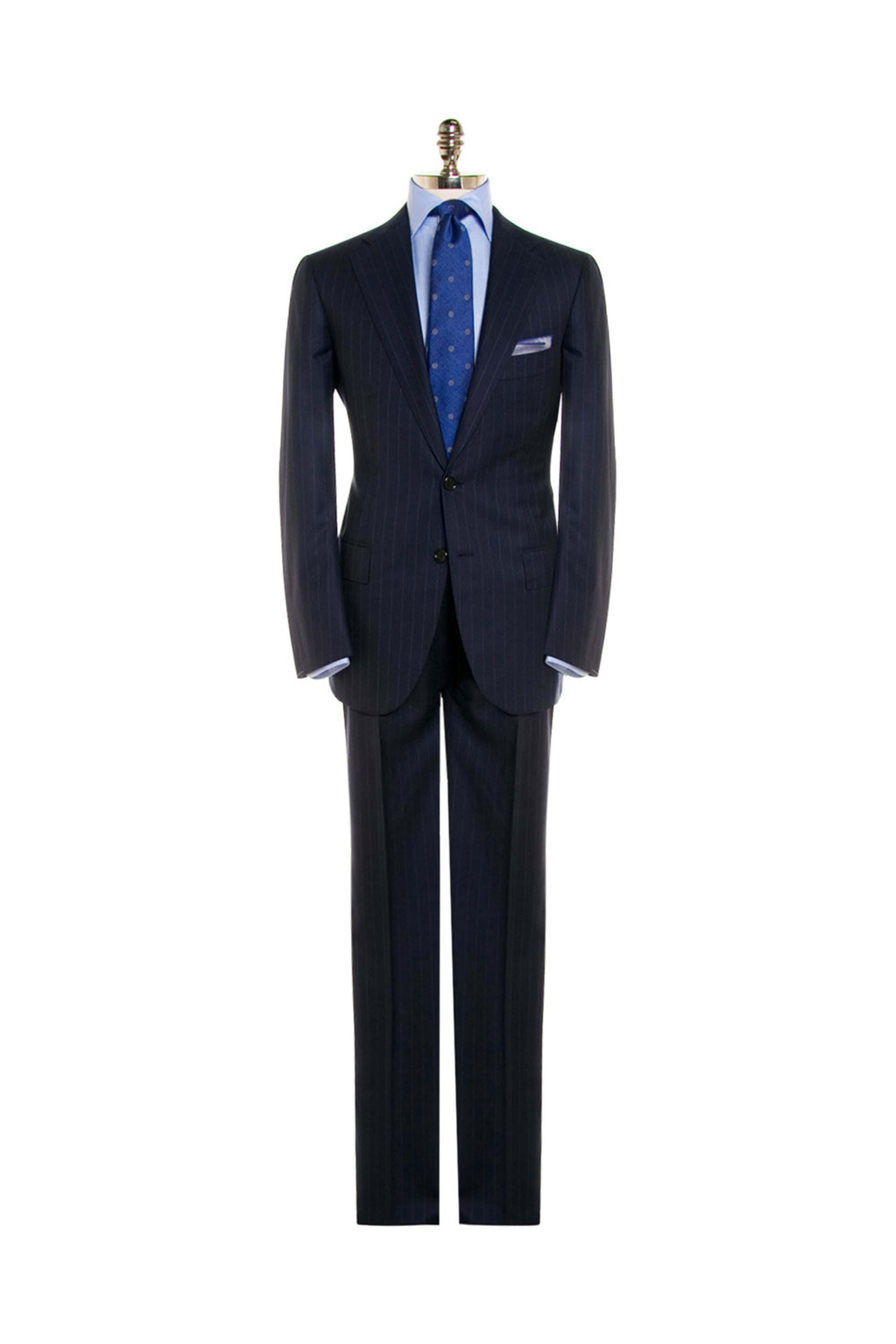 Cesare Attolini Men's Navy with High Blue Pinstripe Suit