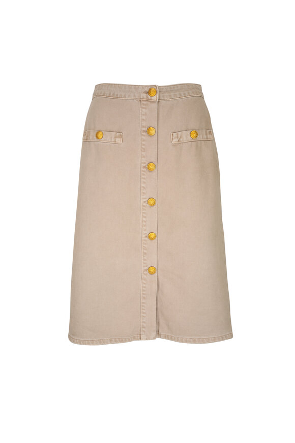 L'Agence Landry Biscuit Button Front Midi Skirt 