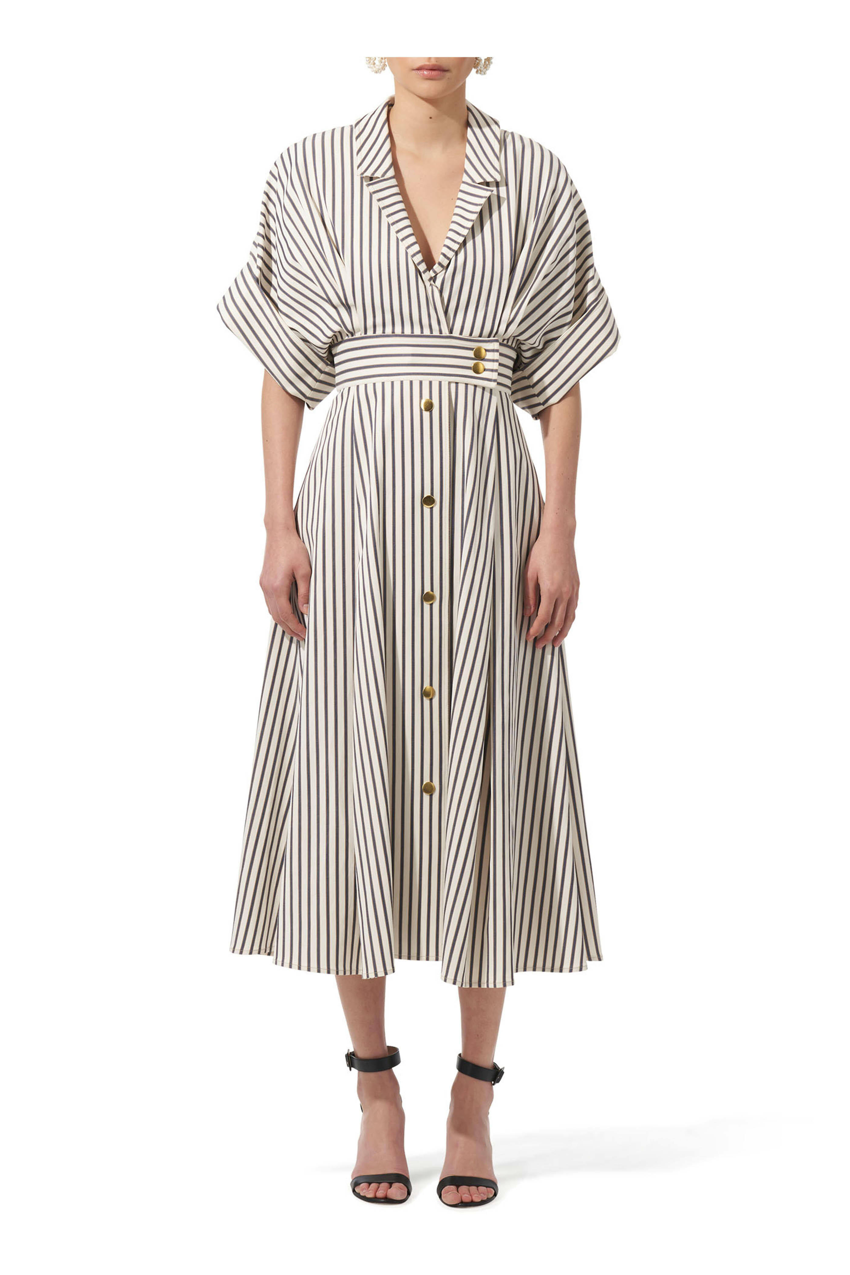 「CAROLINA HERRERA」シルクガザール ミディ丈シャツワンピース effortlessmode ギャザー シャツワンピース[品番：AH000021824
