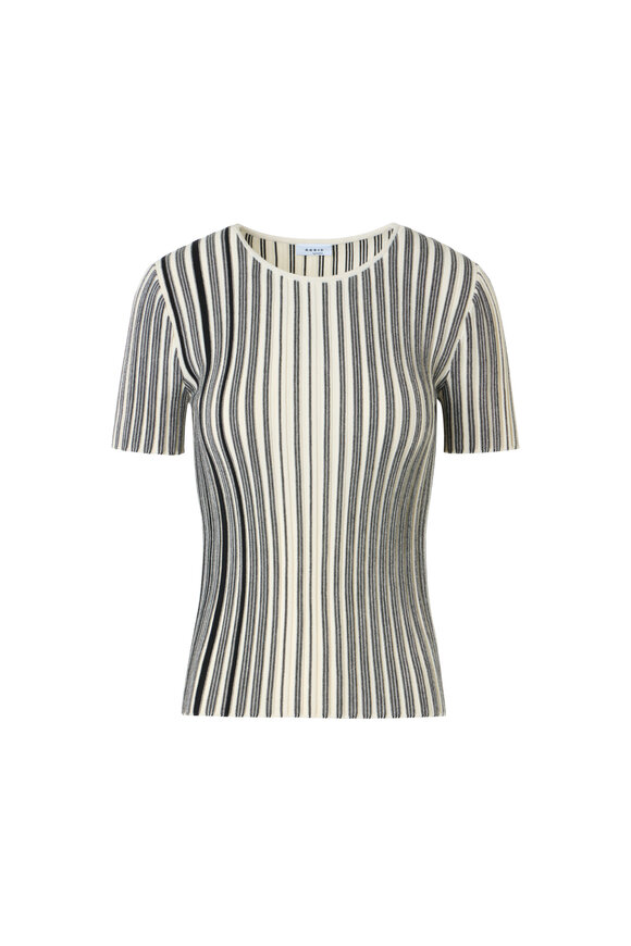 Akris Punto Black & Cream Stripe Wool Knit Top - view 1