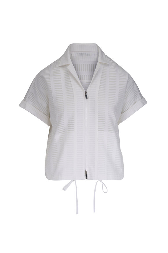 Lafayette 148 New York Cloud Semi Sheer Geometric Knit Jacket