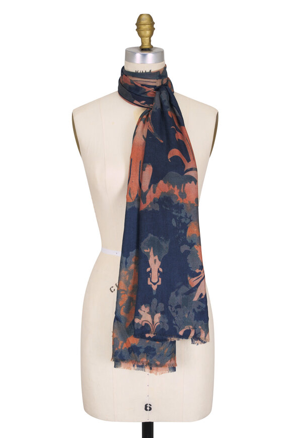 Kinross Navy Multicolor Tapestry Print Scarf - view 1
