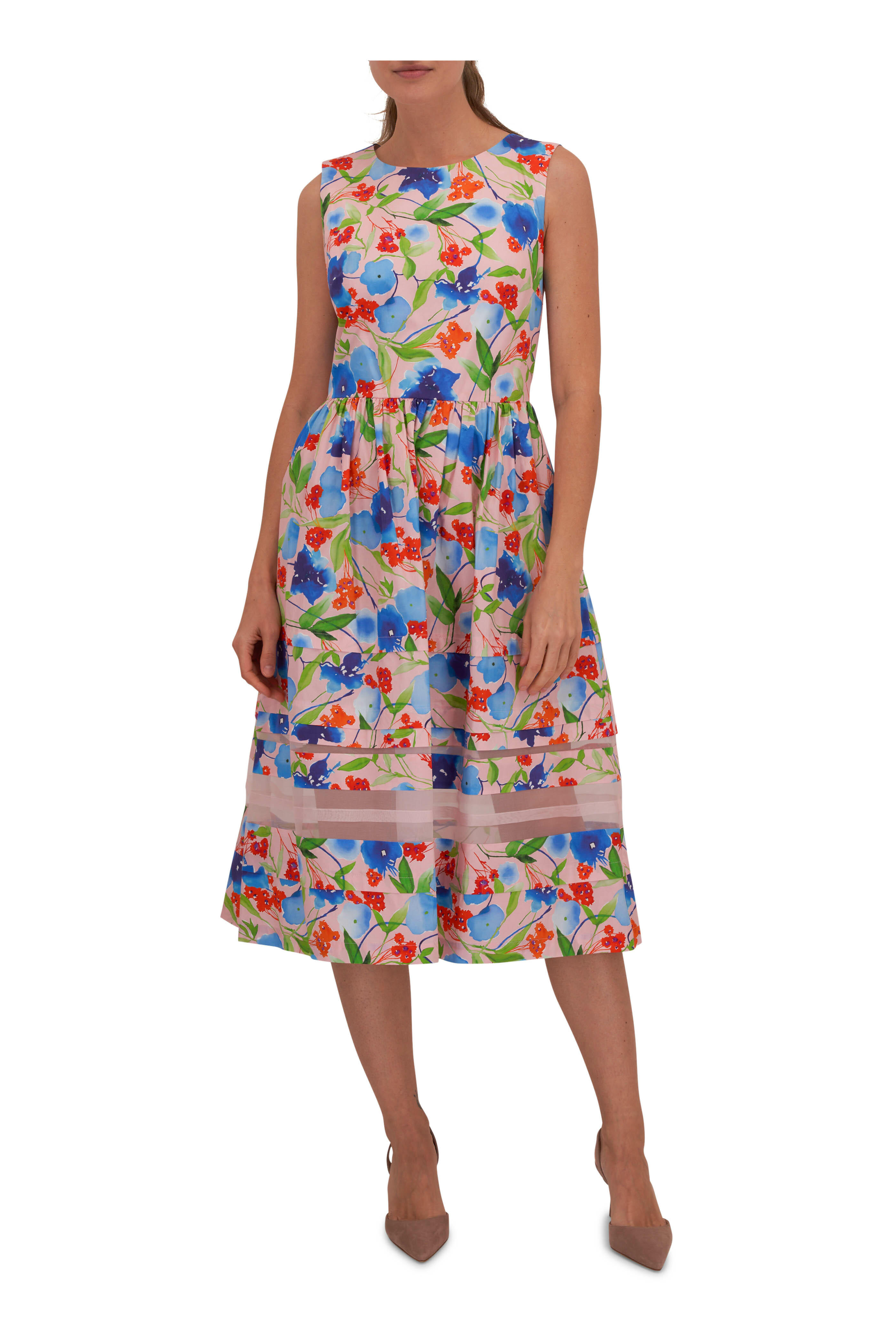 Carolina Herrera - Blush Floral Print Midi Dress