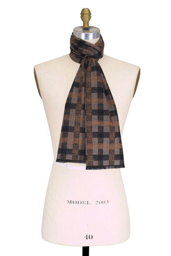 Chelsey Imports Brown & Black Plaid Silk Scarf - view 1