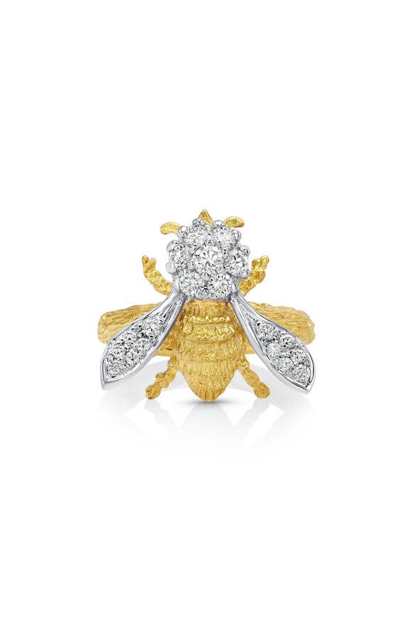 Aaron Henry Vertical Diamond & Gold Abstract Bee Ring - view 1