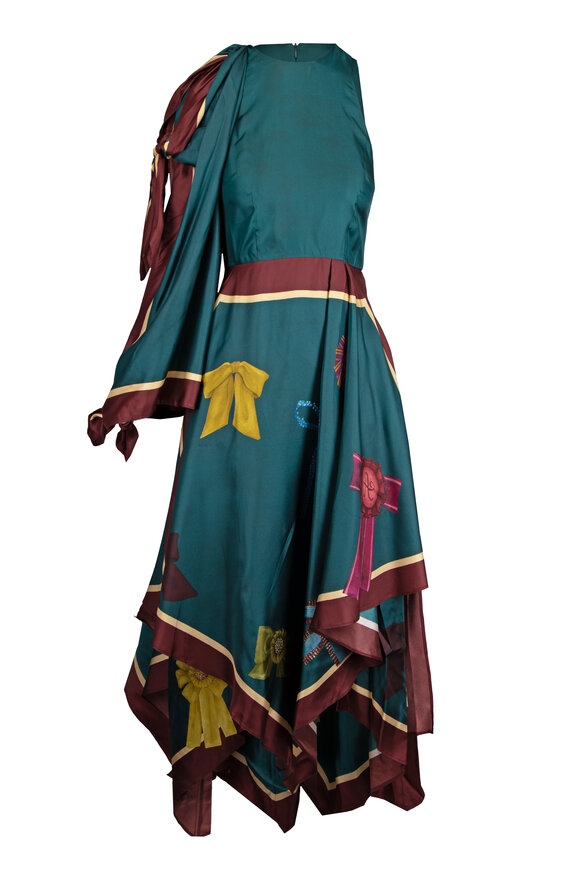 Alémais Rosette Teal Silk Scarf Midi Dress - view 1