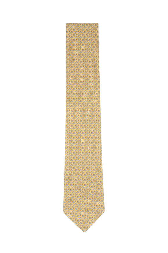 Ferragamo Yellow Gancini Print Silk Necktie