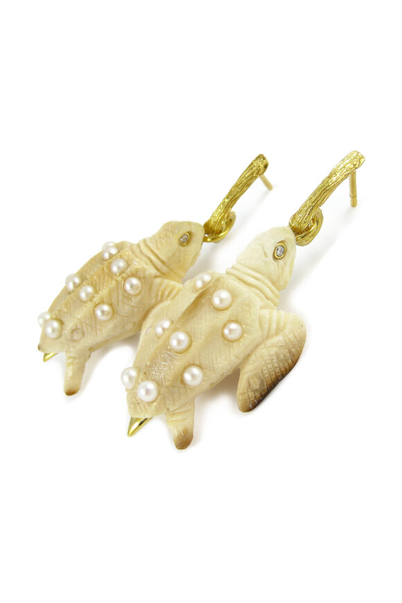 K. Brunini Jewels Diamond & Pearl Turtle Earrings - view 2