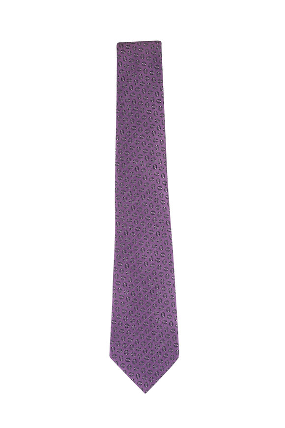 Zegna Pink Geometric Print Silk Necktie - view 1