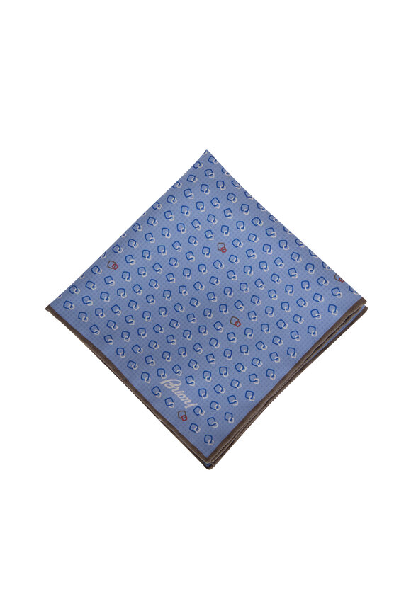 Brioni - Blue Micro Square Print Reversible Pocket Square