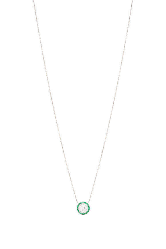 Kwiat Diamond & Emerald Halo Pendant Necklace