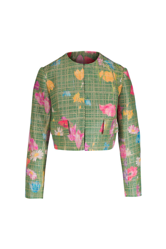 Lela Rose Cactus Multicolor Floral Raffia Jacket