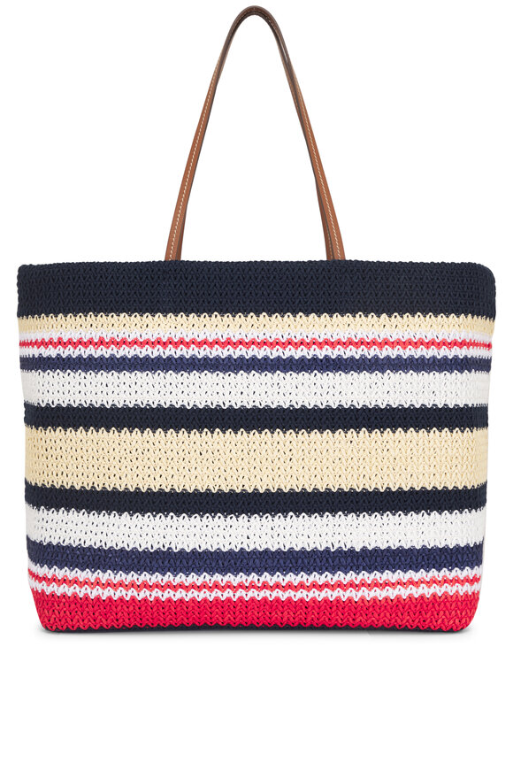 Miu Miu Tessuto Red, White, & Natural Stripe Motif Tote - view 2