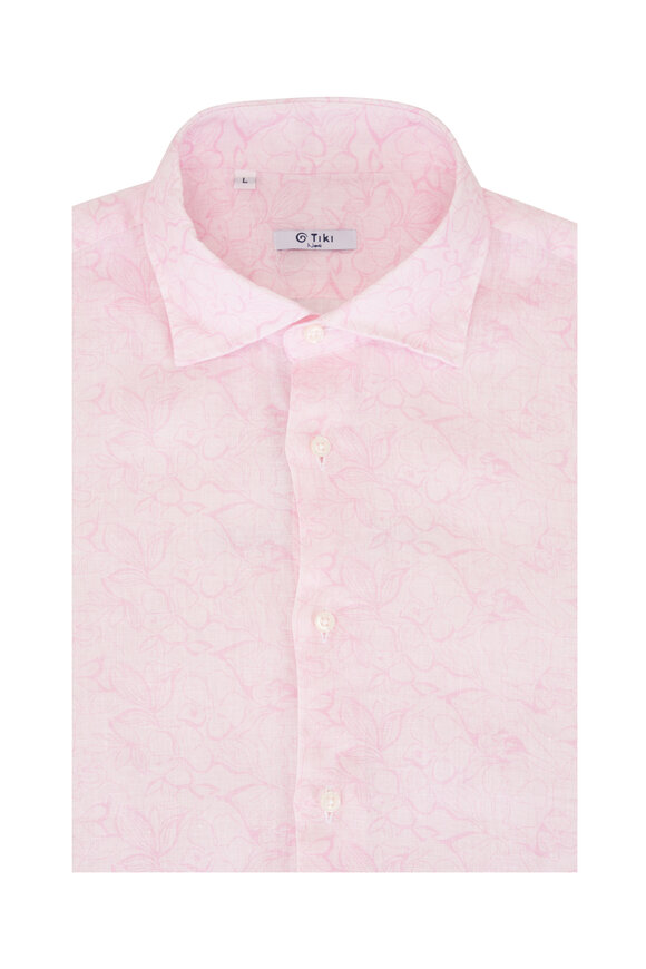 Tiki Pink Floral Linen Sport Shirt