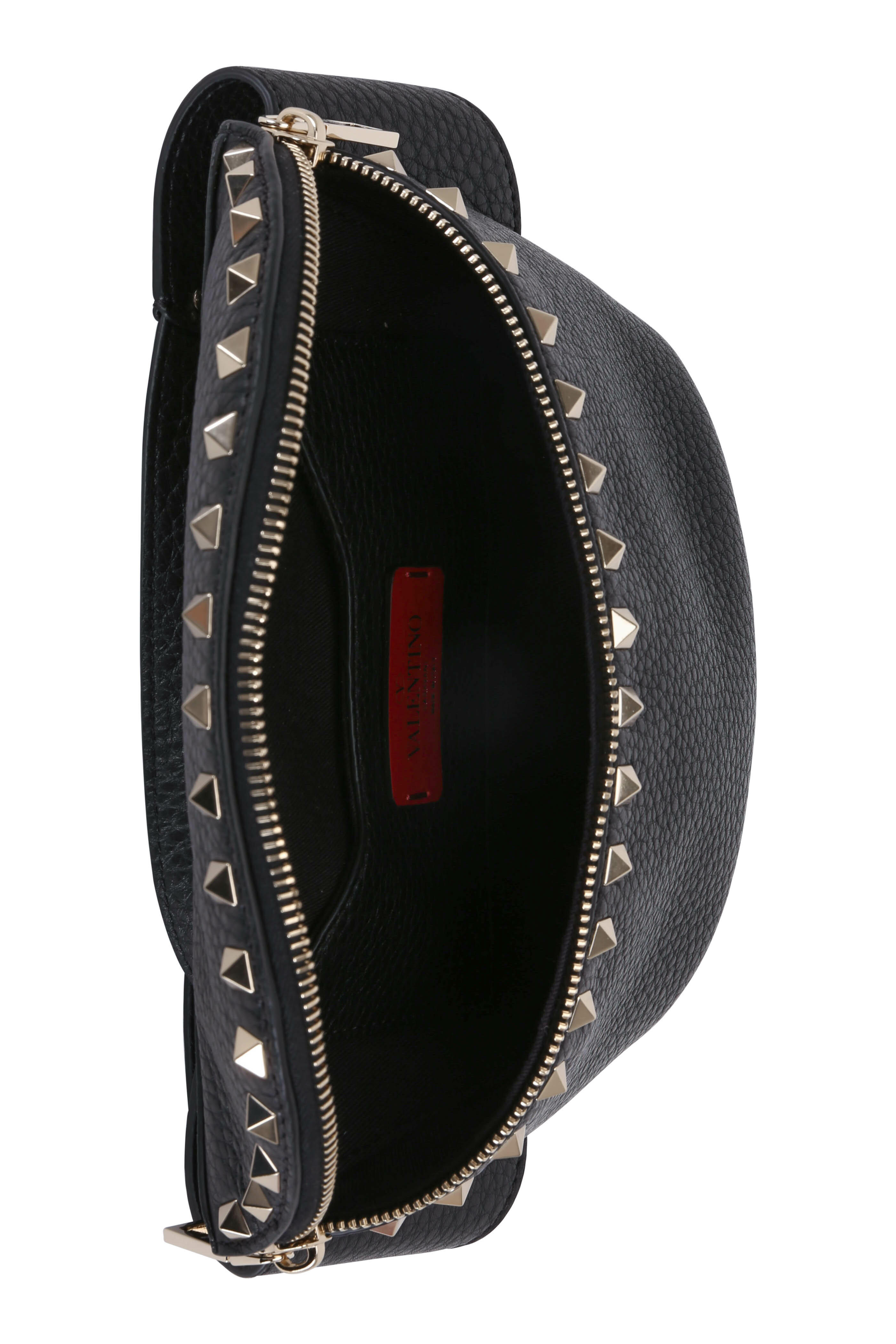 Valentino Garavani - Rockstud Black Pebbled Leather Belt Bag