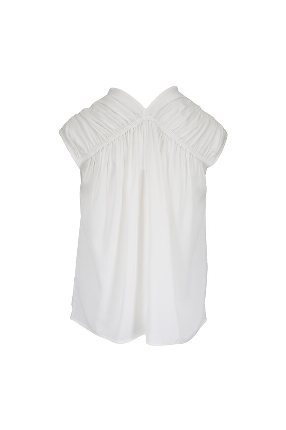 Vince Off White Stretch Silk Gathered Cap-Sleeve Blouse - view 5