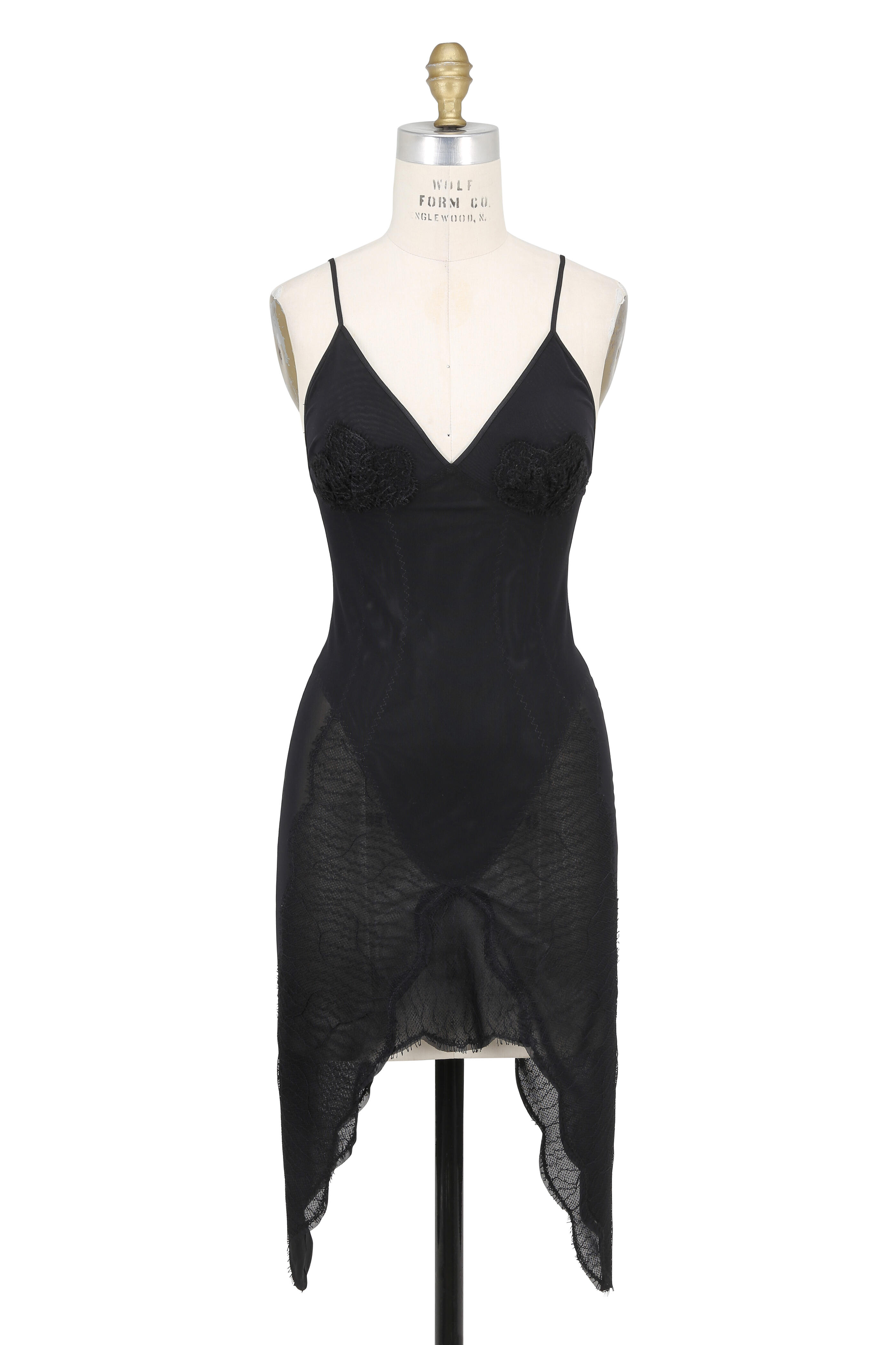 Norisol Ferrari - Black Lace Mesh Handkerchief Hem Mini Dress