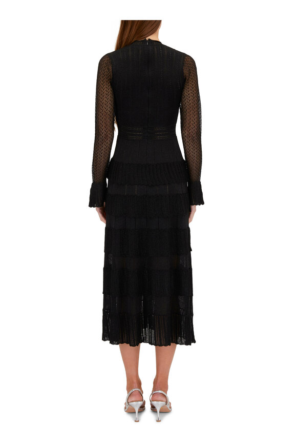 Lela Rose - Black Long Sleeve Lurex Knit Ruffle Midi Dress